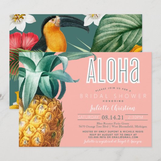 Invitation Fête des mariées d'été Aloha Tropical Luau (Devant / Derrière)