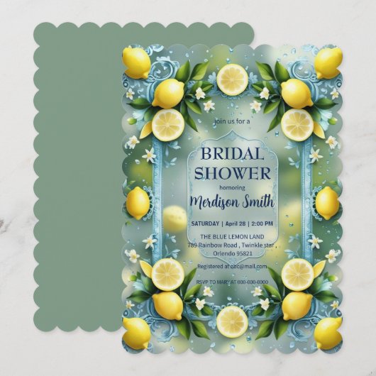 Invitation Fête des mariées d'été chic citron méditerranéen (Devant / Derrière)