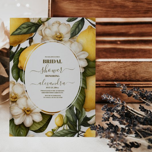 Invitation Fête des mariées d'été chic citron méditerranéen