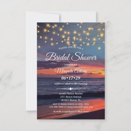 Invitation Fête des mariées d'été Sunset Beach String Lights (Devant)