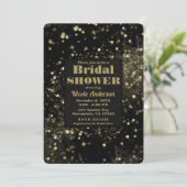 Invitation Fête des mariées d'étincelle Black & Gold (Debout devant)