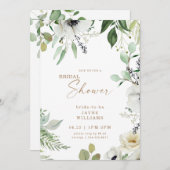 Invitation Fête des mariées d'Eucalyptus à la flore blanche (Devant / Derrière)