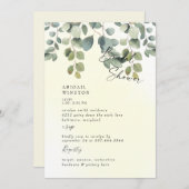 Invitation Fête des mariées d'Eucalyptus à lessive jaune pâle (Devant / Derrière)