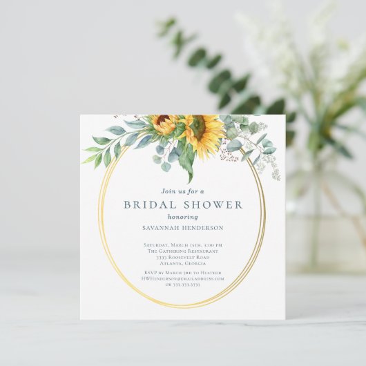 Invitation Fête des mariées d'Eucalyptus de tournesol d'aquar (Debout devant)