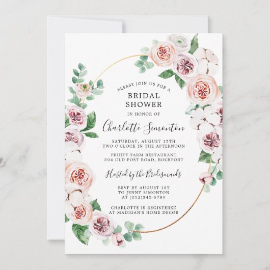 Invitation Fête des mariées d'Eucalyptus rose blanc (Devant)