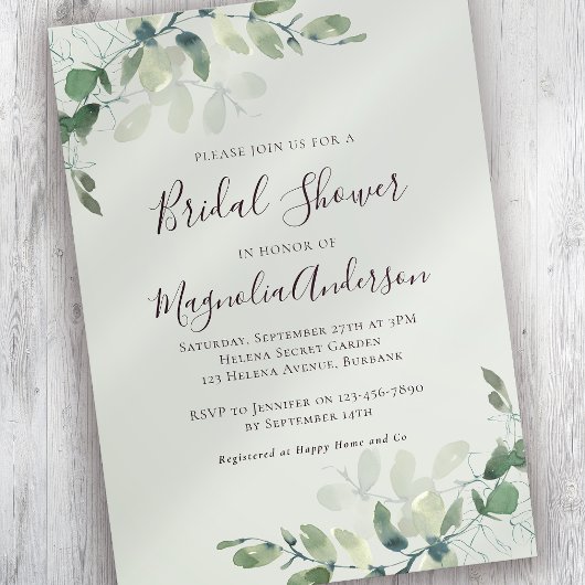 Invitation Fête des mariées d'Eucalyptus vert Sage