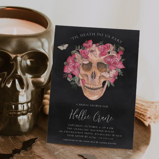 Invitation Fête des mariées d'Halloween à l'orchidée rose