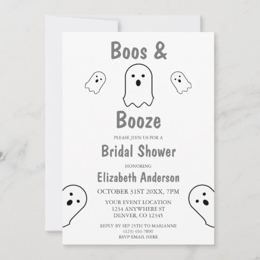 Invitation Fête des mariées d'Halloween Boos et Booze (Devant)