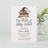 Invitation Fête des mariées d'Halloween gris haché sorcier (Debout devant)