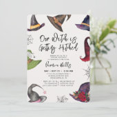 Invitation Fête des mariées d'Halloween gris haché sorcier (Debout devant)