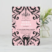 Invitation Fête des mariées d'Halloween rose et noir Damas (Debout devant)