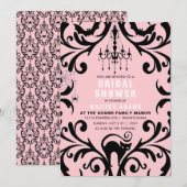 Invitation Fête des mariées d'Halloween rose et noir Damas (Devant / Derrière)