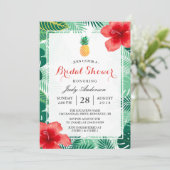 Invitation Fête des mariées d'hibiscus hawaïen à ananas tropi (Debout devant)