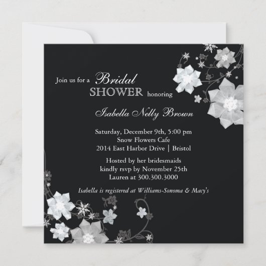 Invitation Fête des mariées d'hiver Black & White Bling (Devant)
