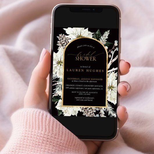 Invitation Fête des mariées d'hiver Black & White Gold