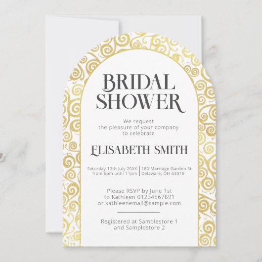 Invitation Fête des mariées D'Hiver Chic Blanc Et Or (Devant)