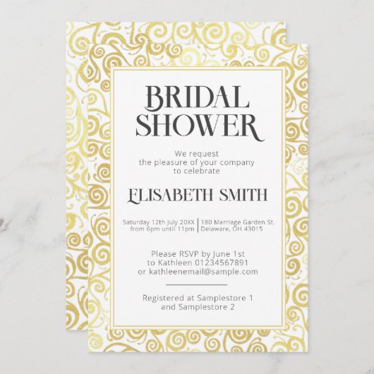 Invitation Fête des mariées D'Hiver Chic Blanc Et Or (Devant / Derrière)