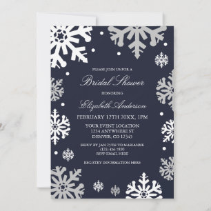 Invitation Fête des mariées d'hiver de la Marine Blue Snowfla