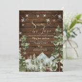 Invitation Fête des mariées d'hiver de pin à bois en amour (Debout devant)