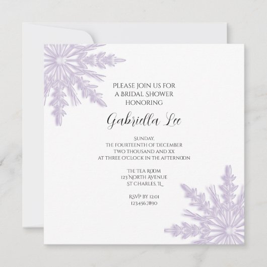 Invitation Fête des mariées d'hiver des flocons de neige viol (Devant)