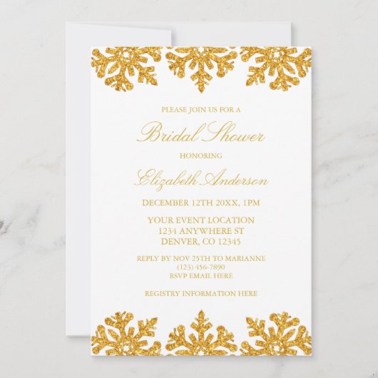 Invitation Fête des mariées d'hiver Gold Snowflake (Devant)
