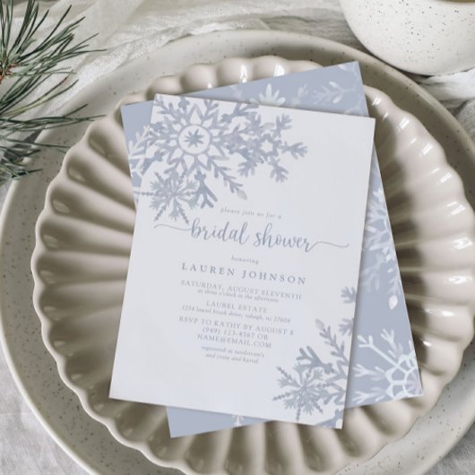 Invitation Fête des mariées d'hiver moderne Dusty Blue Snowfl