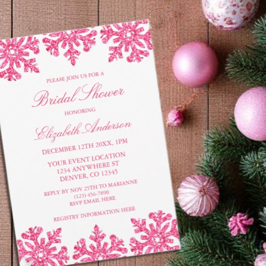 Invitation Fête des mariées d'hiver Pink Snowflake