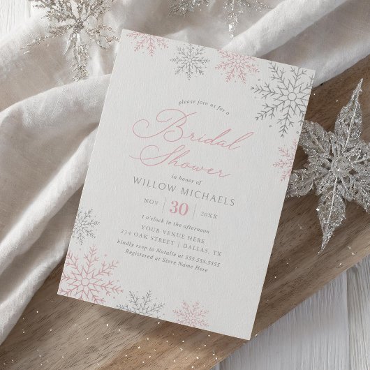 Invitation Fête des mariées d'hiver Pink Snowflake