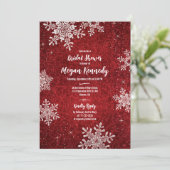 Invitation Fête des mariées d'hiver Red White Velvet Snowflak (Debout devant)