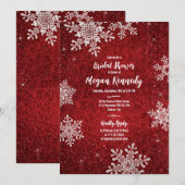 Invitation Fête des mariées d'hiver Red White Velvet Snowflak (Devant / Derrière)
