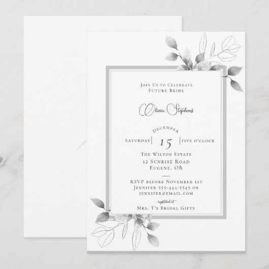 Invitation Fête des mariées d'hiver Russe Eucalyptus Calligra (Devant / Derrière)