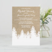 Invitation Fête des mariées d'hiver Rustique Burlap Pine Tree (Debout devant)