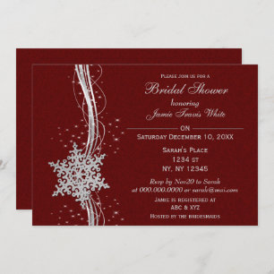 Invitation Fête des mariées d'hiver Snowflake argent rouge In