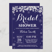 Invitation Fête des mariées d'hiver Snowflake Navy Blue (Devant / Derrière)