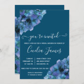 Invitation Fête des mariées d'hydrangée bleue et violette (Devant / Derrière)