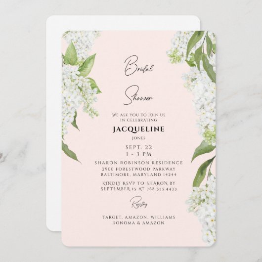 Invitation Fête des mariées d'hydrangées blanches (Devant / Derrière)