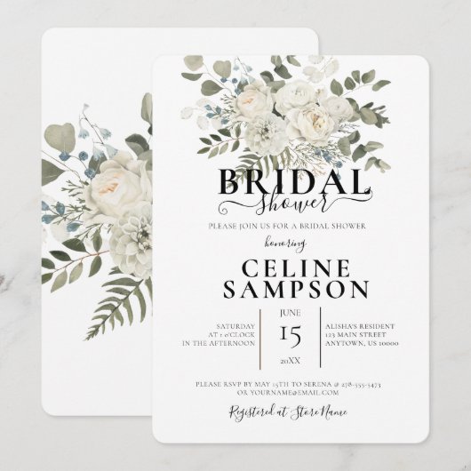 Invitation Fête des mariées d'illustration de Bouquet Mariage (Devant / Derrière)