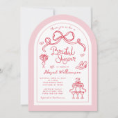 Invitation Fête des mariées d'illustration en blanc rose roug (Devant)