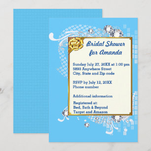 Invitation Fête des mariées d'image Bleu & Or & Diamants