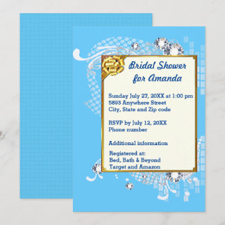 Invitation Fête des mariées d'image Bleu & Or & Diamants
