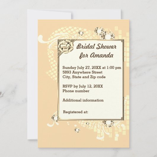 Invitation Fête des mariées d'image Peach with Frame & Diamon (Devant)