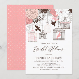 Invitation Fête des mariées d'oiseaux Vintages rose et Brown