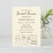 Invitation Fête des mariées Doodle à main Jaune (Debout devant)