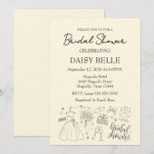 Invitation Fête des mariées Doodle à main Jaune (Devant / Derrière)