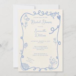 Invitation Fête des mariées Doodle de la scène Indigo Washed
