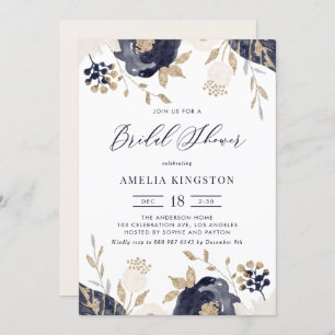 Invitation Fête des mariées d'or bleu marine et ivoire