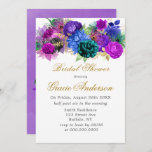 Invitation Fête des mariées d'or Fiesta Peacock de luxe<br><div class="desc">Vous aimerez cette luxueuse plumes de paon fiesta aux pivoines colorées en violet,  rose et bleu avec parties scintillant. Idéal pour vos célébrations mariages !</div>