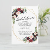 Invitation Fête des mariées d'or géométrique bleu Bourgogne (Debout devant)