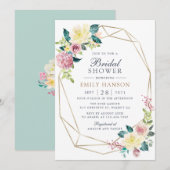 Invitation Fête des mariées d'or géométrique Floral Blush Gre (Devant / Derrière)