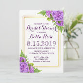 Invitation Fête des mariées d'or violet Hydrangeas Faux Invit (Debout devant)